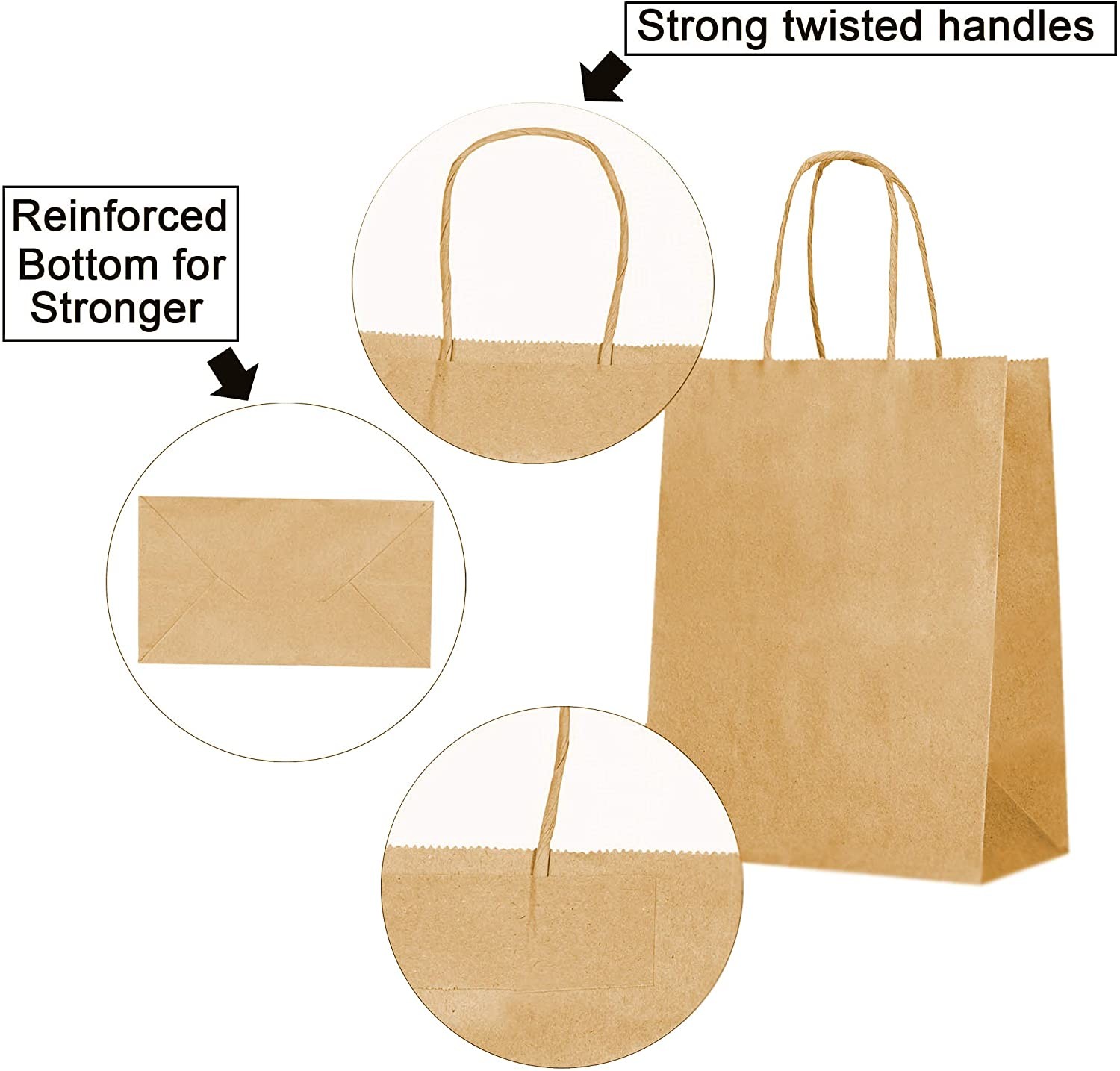 Durable 10×5×13'' Kraft Paper Bag With Handles