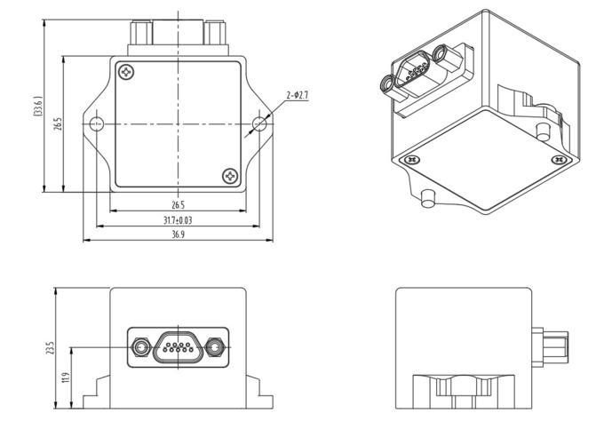 170g±10g Electronic Gyroscope Sensor With Roll ±180deg Output Interface Digital RS422