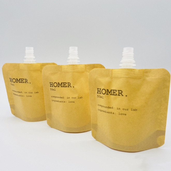 Custom Stand Up Bag Biodegradable Kraft Cosmetic Liquid Refill Spout Pouch