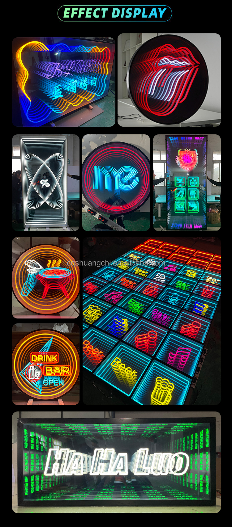 Customized DC 12V Infinity Mirror Magic Mirror with Wall-Mounted Acrylic Letter Sign