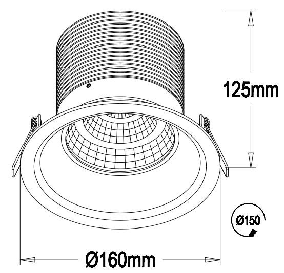 20w 30w 40w non-adjustable LED downlight 150mm cutout with Ra 80+