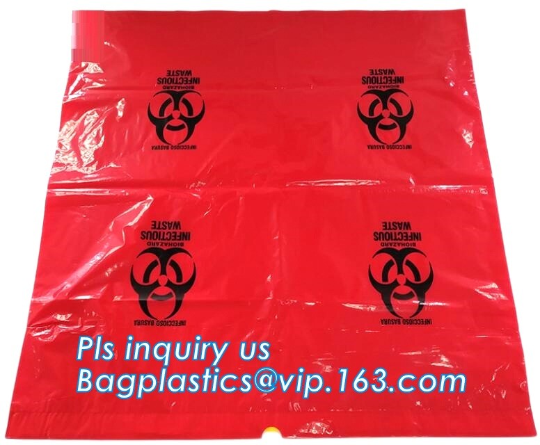 HDPE/LDPE/PP autoclave bags medical garbage bag for biohazard waste, yellow with printing medical biohazard waste bag