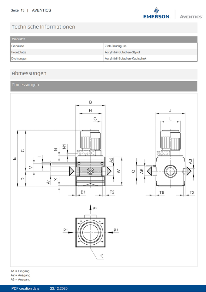 AVENTICS Pressure Regulator Series NL4–RGS-DS–0821302509 With Relieving Air Exhaust