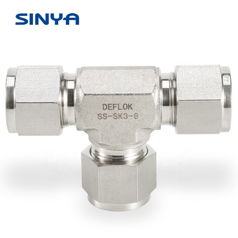 Instrument Double Ferrule Compression Connectors 1/16"~1" Stainless Steel Swagelok Tube Fitting Equal Tee