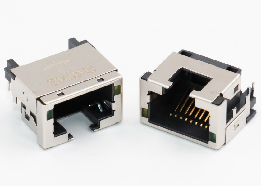 Right Angle RJ45 Female Connector , Shielded Low Profile RJ45
