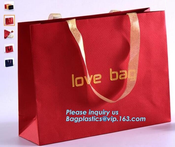 Luxury paper bags with handles Different Sizes,250gsm art paper shopping carrier bag custom printing with handle rope