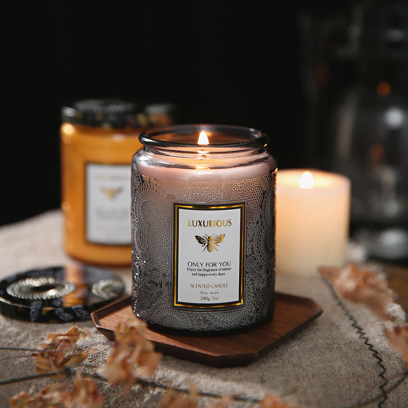 Tapered Vegan Soy Candles Scented 20cm Height In Amber Glass Jar