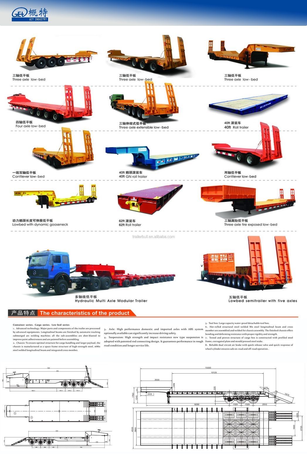 80t Capacity with 4 Axles Fixed Gooseneck Fgn Low Bed Trailer
