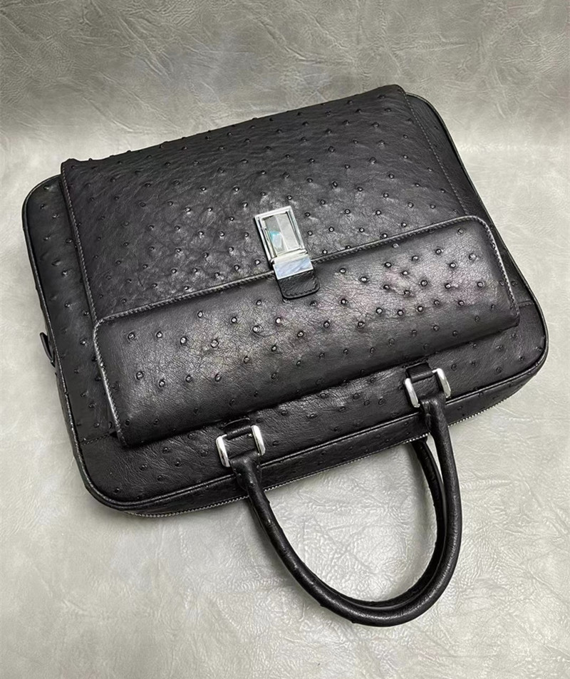Authentic Real True Ostrich Skin Office Men Briefcase Top-handle Bag Genuine Exotic Leather Male Working Purse Handbag