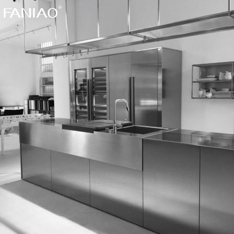 Customized Aluminum Simple Design Full Set Modern 304 Stainless Steel Kitchen Cabinet With Island