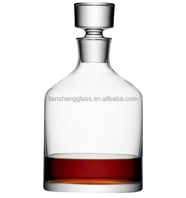 Rubber Stopper Sealing Type 750ml Clear Glass Bar Decanter for Whisky and Gin Bottle