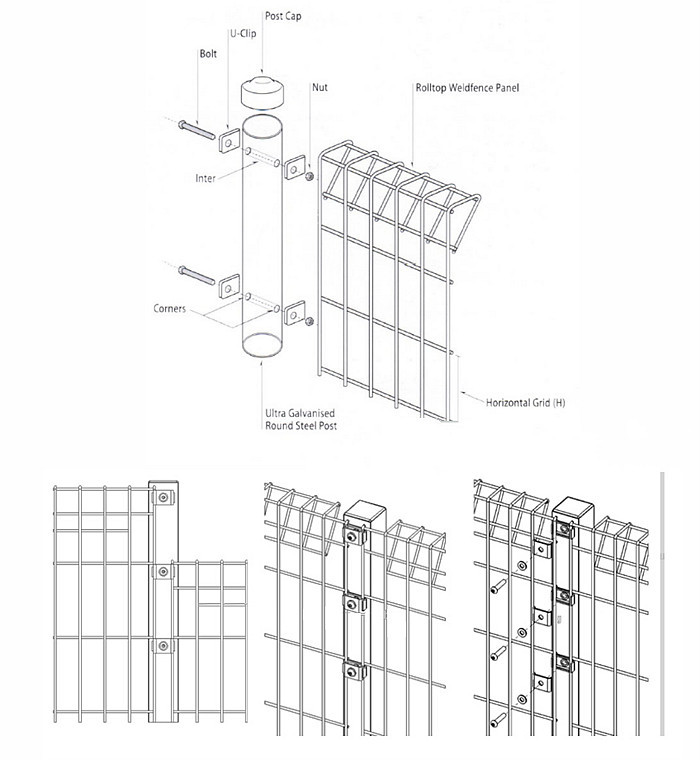 Assembled 2400mm High Steel Wire Mesh Brc Mesh Fence Hot Dipped Galvanized