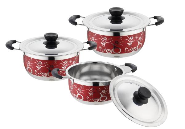 2019 hot selling 6pcs stainless steel cookware set & red color ,blue color 3pcs