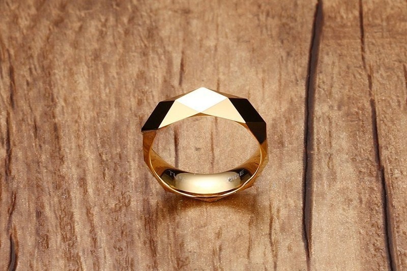 Men's 6mm High Polished Finish Gold Silver Rose Gold Diamond Cut Faceted Tungsten Carbide Ring Wedding Promise Ring