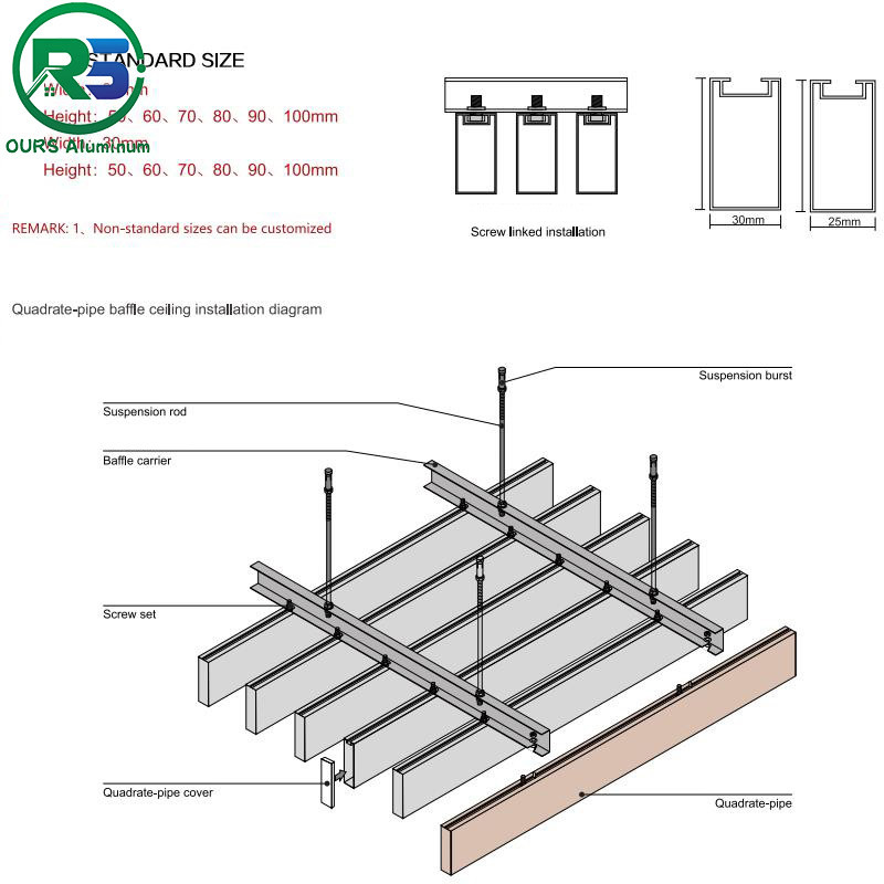 Metallic Pressed Aluminium Suspended Ceiling Systems Many Shapes 0.8mm 0.9mm 1.0mm
