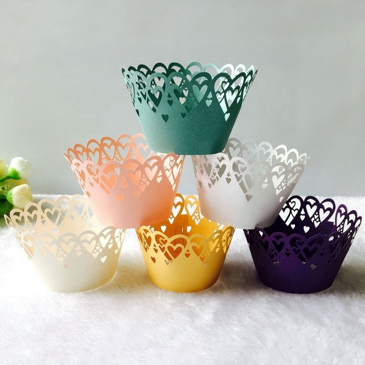 Heart Shape Mini Muffin Wrappers , Lightweight Laser Cut Cupcake Wrappers