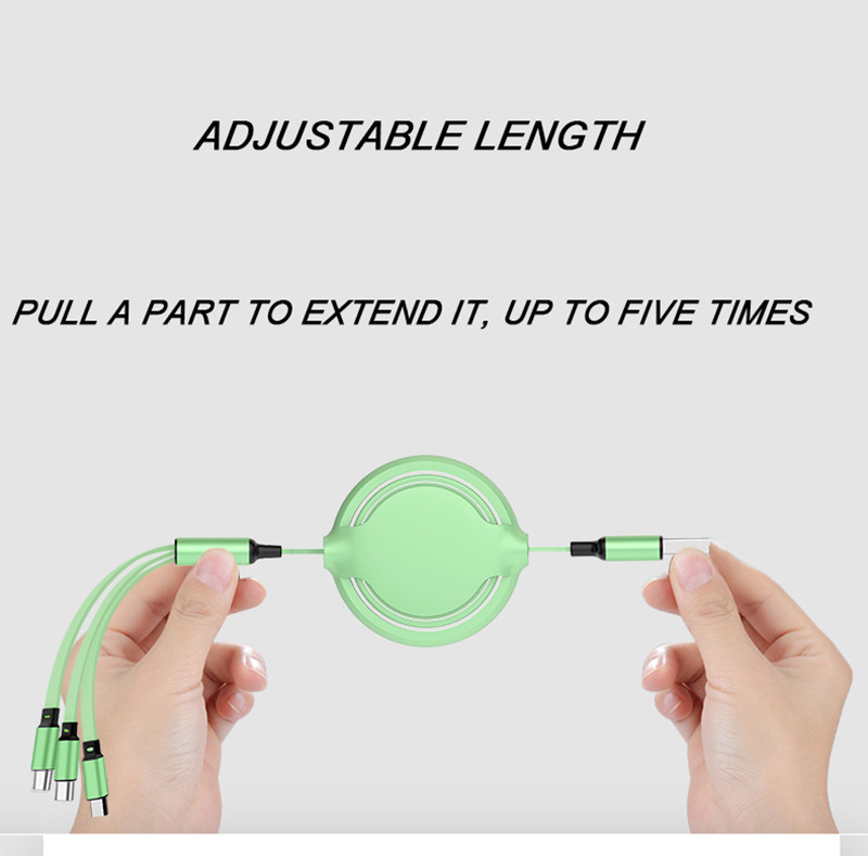 Extendable 3 In 1 8Pin USB Chargeing Data Cable Soft PVC Material