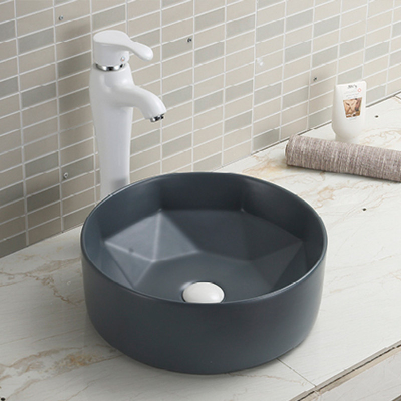 Stain Counter Top Bathroom Sink Scratch-Resistant Blue Round Wash Hand Basin