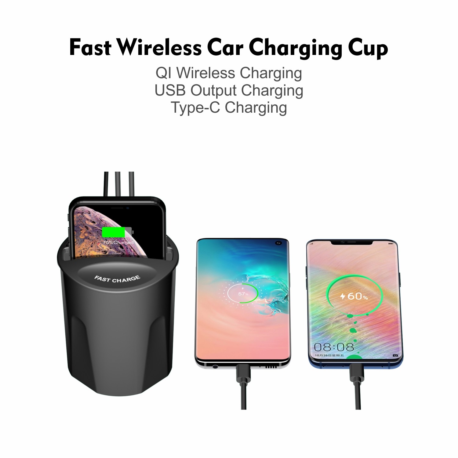 Power Protection Fast Charging Car Chargers with Wireless Charging Cable Charging