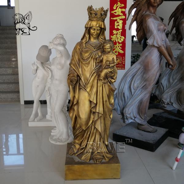 BLVE Mother Mary Bronze Sculpture Christ Jesus Mary Brass Statue Catholic