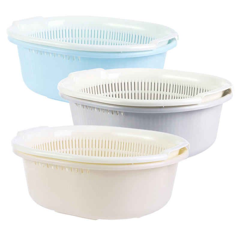 Plastic PP Elliptic Vegetables Wash Basket With Bituminous Water