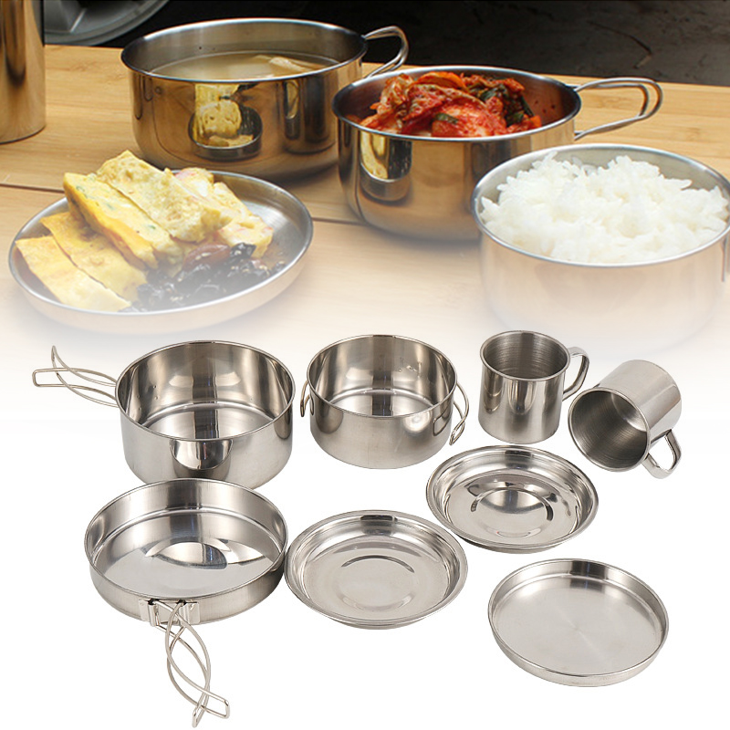 8PCS Camping Outdoor Cookware Set Stainless Steel Camp Accessories