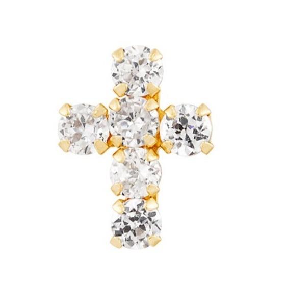 925 Sterling Silver White Cubic Zirconia Cross Button Stud Earrings with 18K