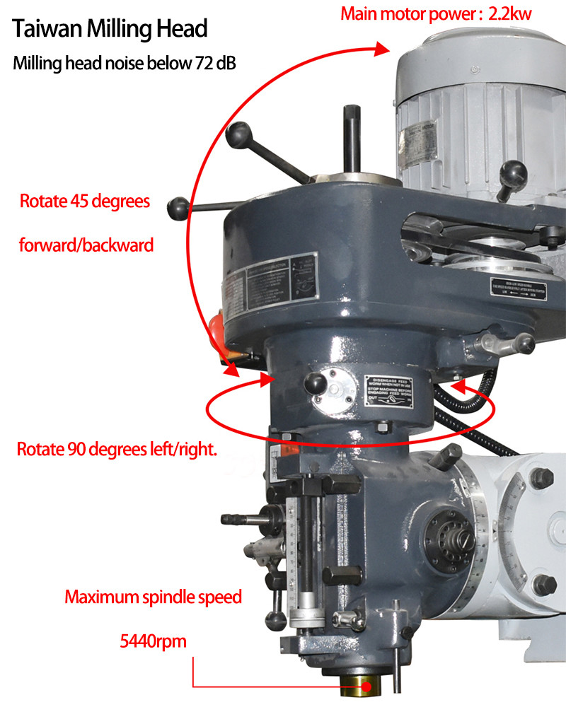Small Turret Vertical Milling Machine 5H Milling Head Table Size 1370x305