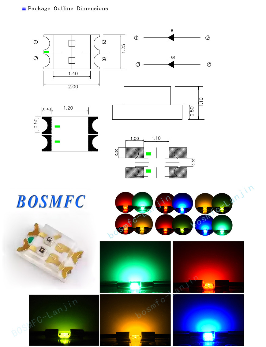 Bi Color SMD LED 0805 Red & Blue dual Colors 0.06W Ultra Bright chips