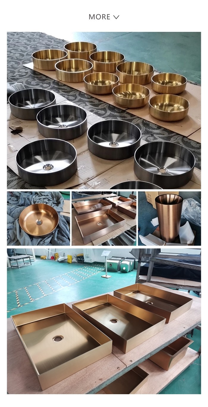Gold Basin Bathroom Stainless Steel Sink , Combo Artistic Vessel Sink Washing Bowl Set
