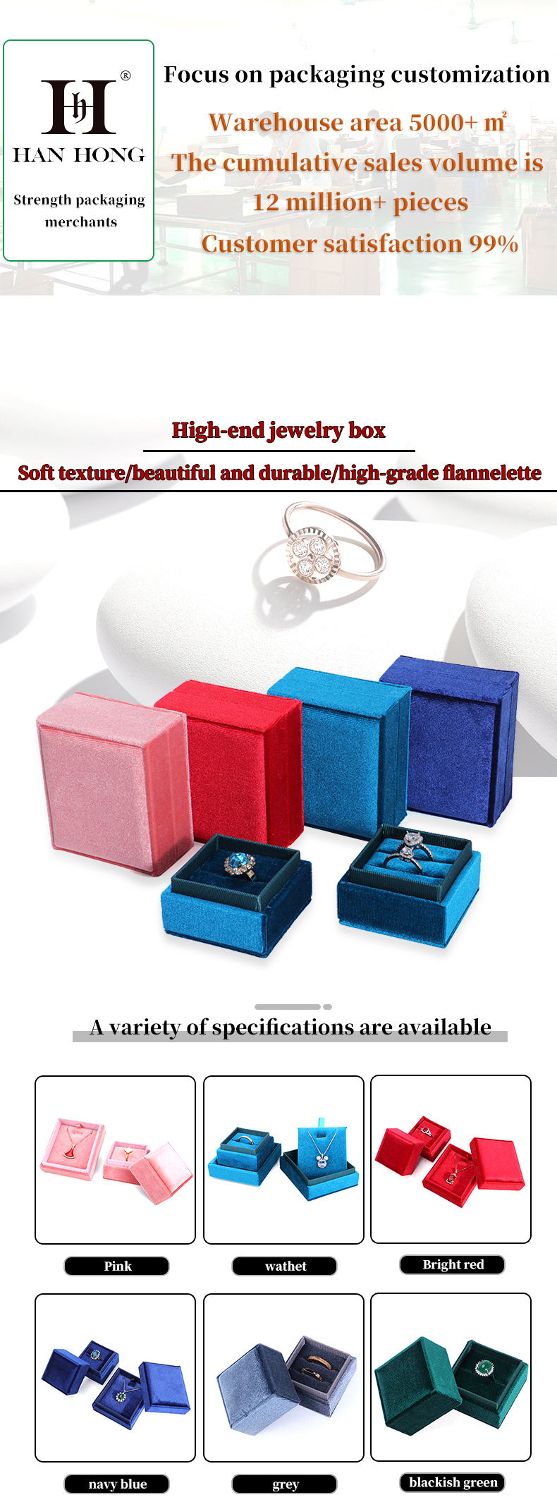 Customer's Logo Hanhong Velvet Jewelry Display Gift Box for Customized Engagements