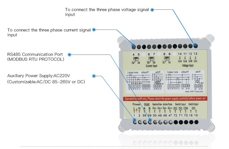 Slim type amp,volt,hz 96*96mm Three Phase LCD Multi-function digital panel Power Multimeters