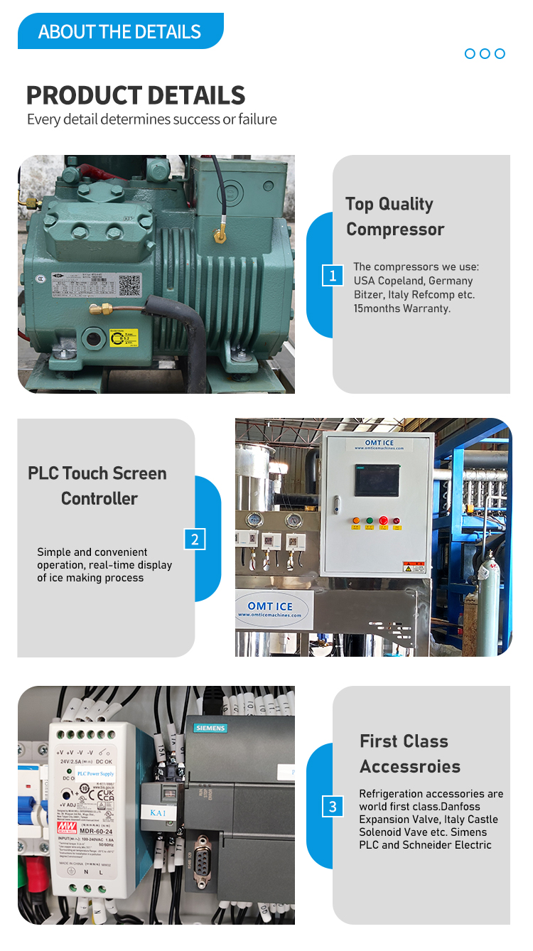 Industrial Ice Tube Maker Machine with 1000kg Ice Storage Capacity and Stainless Steel Pipe Evaporator