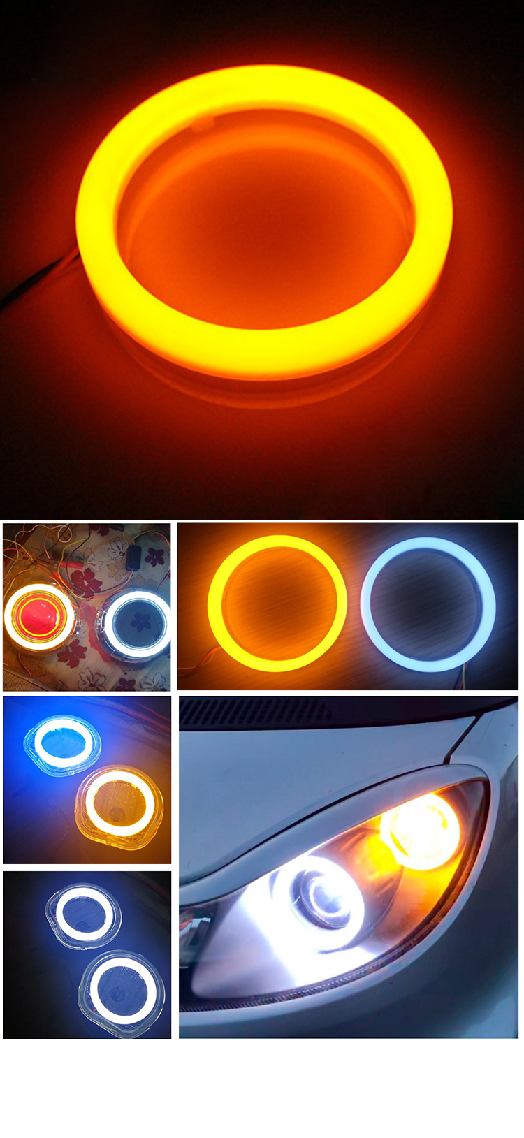 4014 LED Car Ambient Lights 60mm DRL Running Light Dual Color Led Angel Eyes Kit