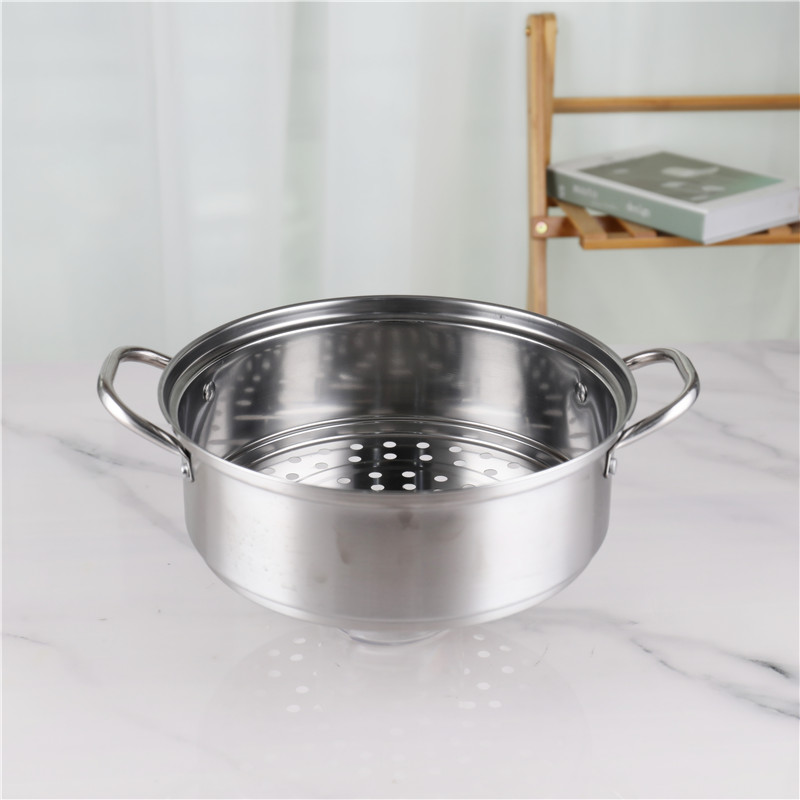 Two Layer Stainless Steel Steamer Pot With Handles Glass Lid
