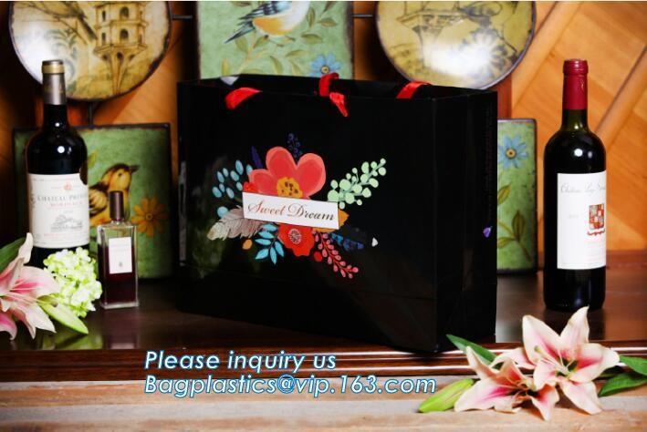 Flower carrier bag with different color customized pot plants kraft paper bag with handle,stamping logo fancy paper flow