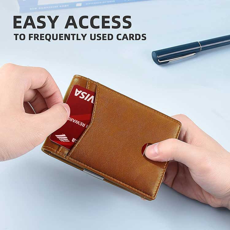 Anti-RFID Protected Slim Metal Money Clip Designer Wallet for Men in Genuine Leather