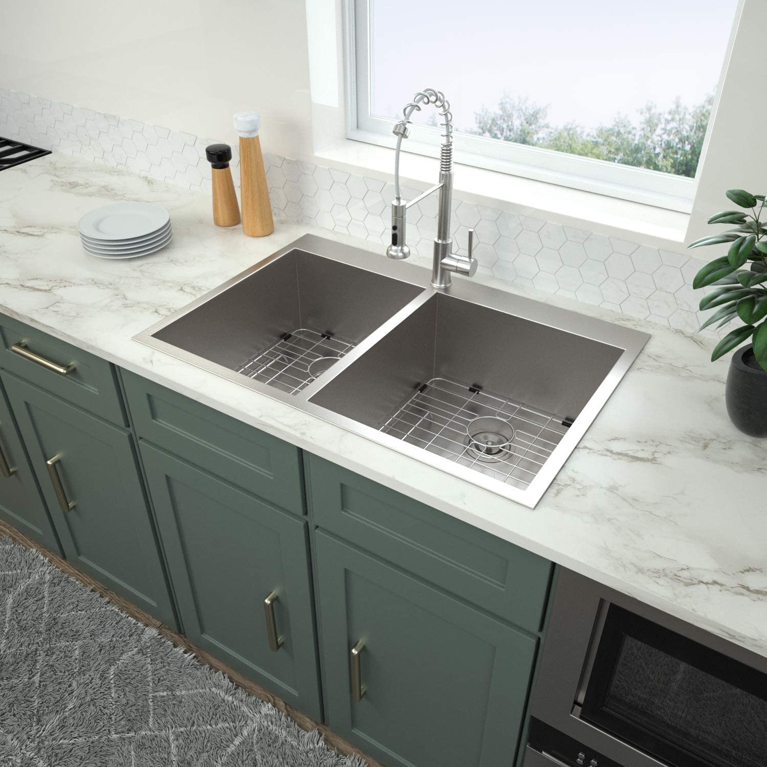 Brushed Topmount Stainless Steel Kitchen Sink Double Bowl 50 50 16 Gauge 80x50