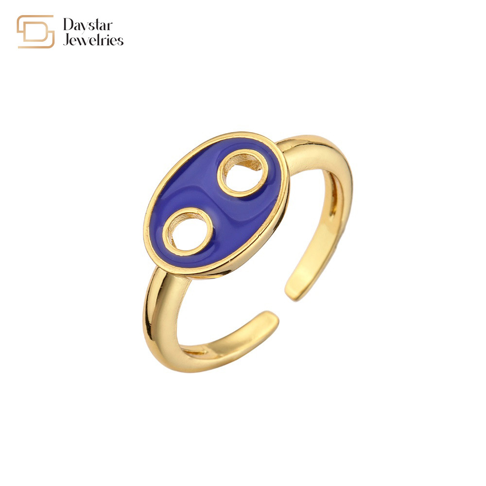 Cute Enamel 18k Gold Plated Pig Nose Open Adjustable Ring For Women Girls Jewelry