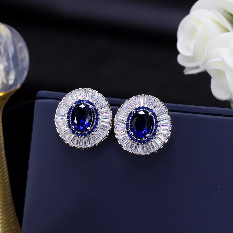 Hip Hop Zircon Diamond Earring Round Earring Simple CZ White Bling Stud Earrings for Women