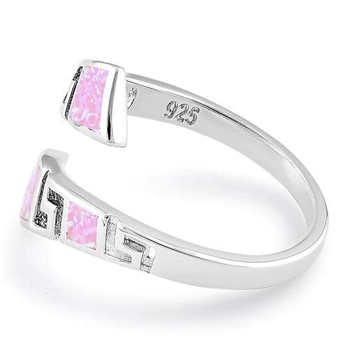 925 With Sterling Silver Greek Unique Pattern Pink Lab Fire Opal Wedding Ring
