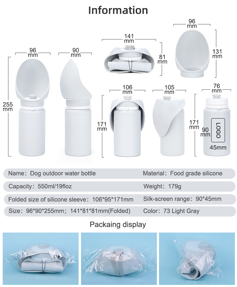 Outdoor 550ml 19oz Dog Water Bottle Dispenser White Collapsible Dog Water Feeder