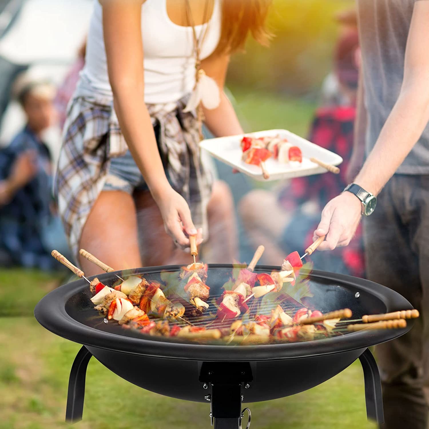 Outdoor Wood Burning Brazier Charcoal Barbecue Pit Steel For Camping Beach