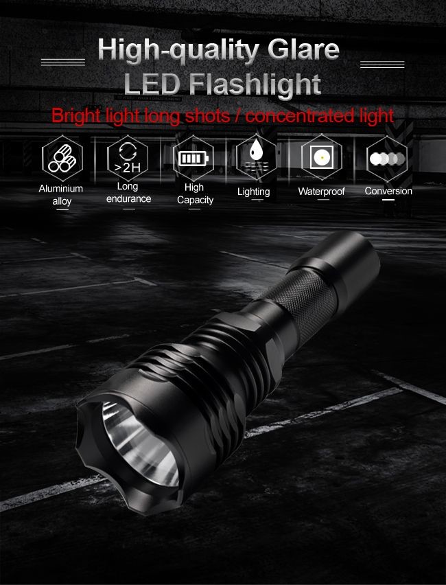 Aluminum Black Rechargeable LED Flashlight IP67 Waterproof For Camping Hiking