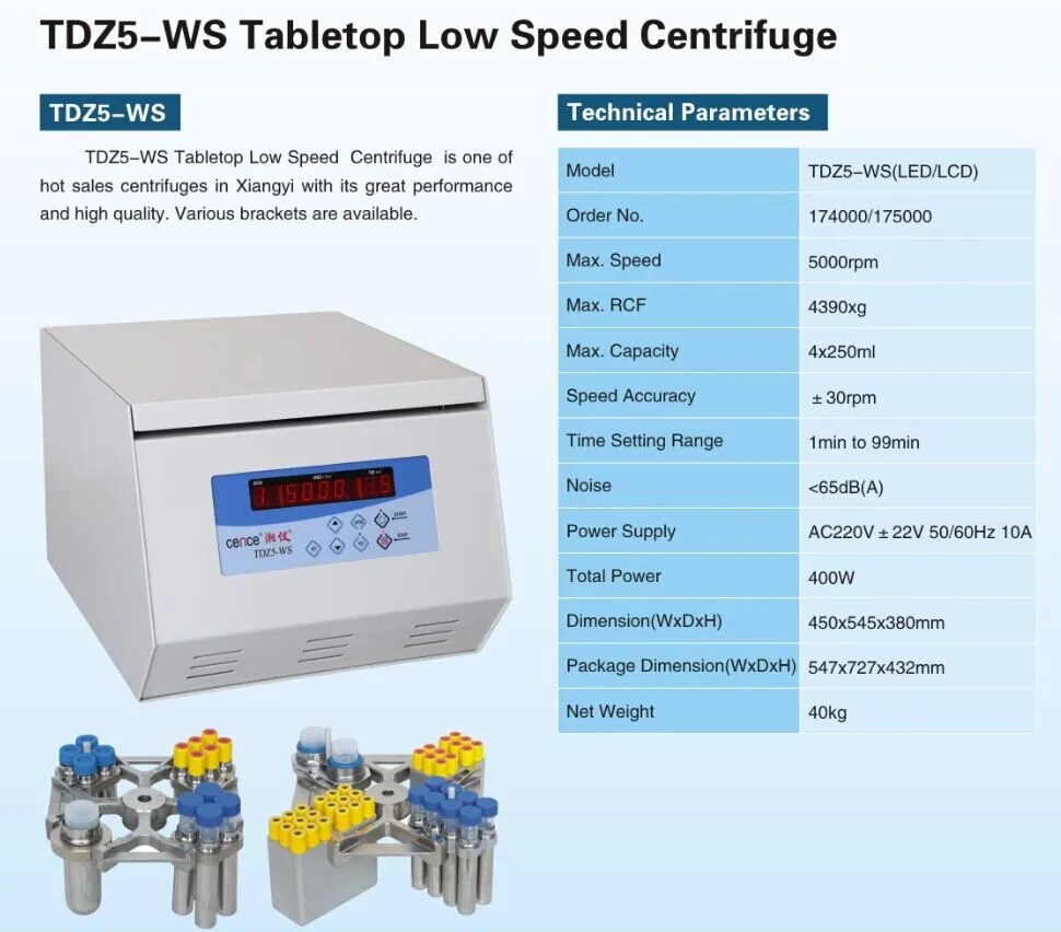 TDZ5-WS Tabletop Low Speed Centrifuge for Clinical Test Assay Analysis