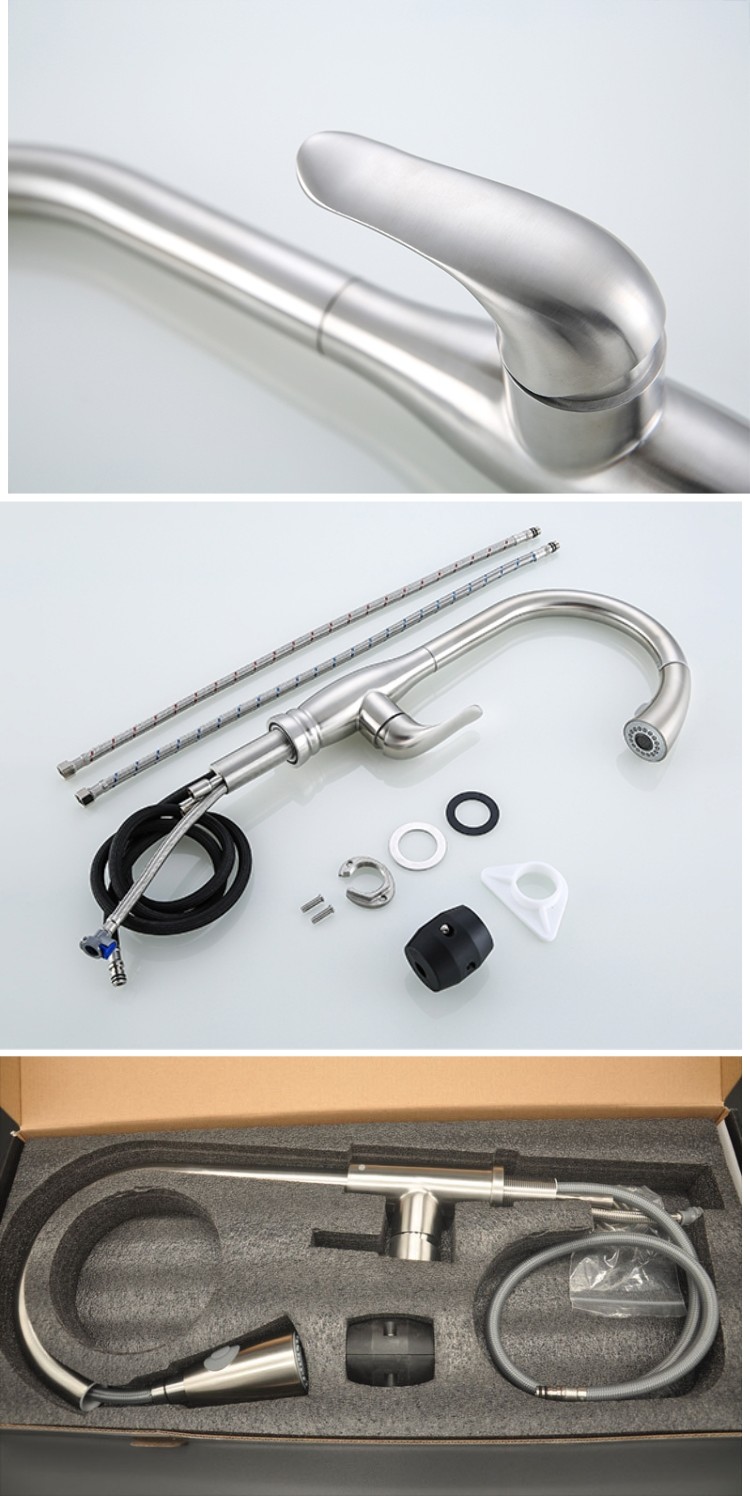 Hot Cold Stainless Steel Kitchen Faucet Single Handle Extendable Kitchen Tap