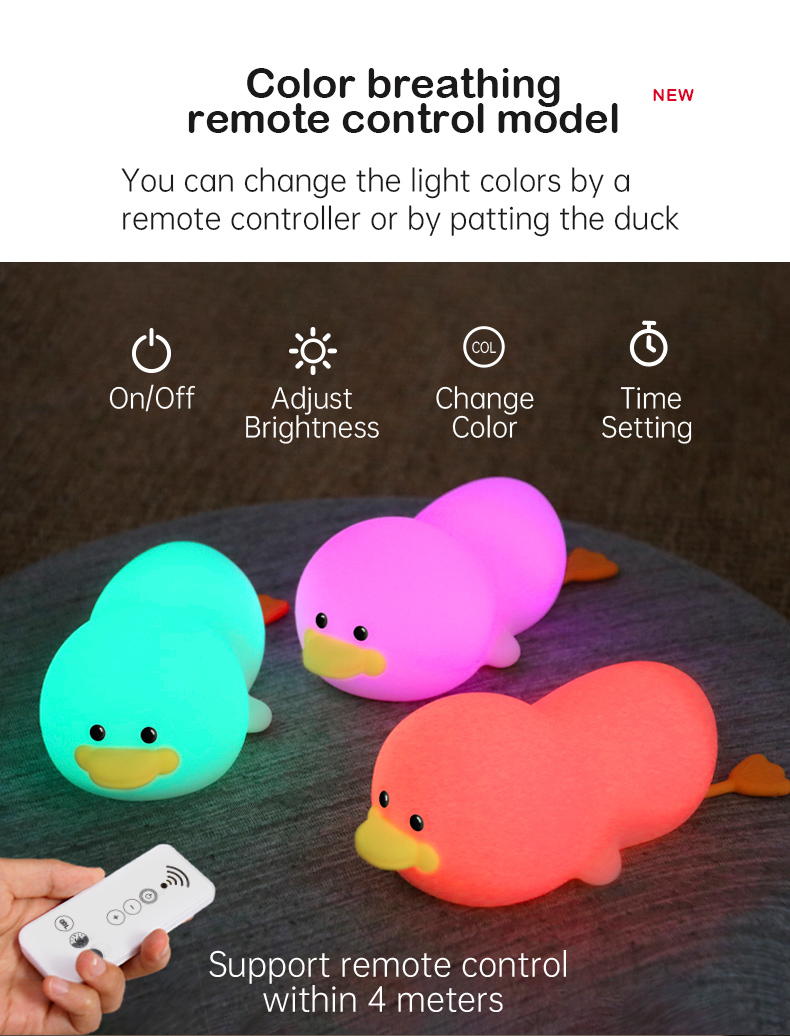 Cartoon Silicone Duck LED Night Light for Children's Bedroom Working Time hours 30000