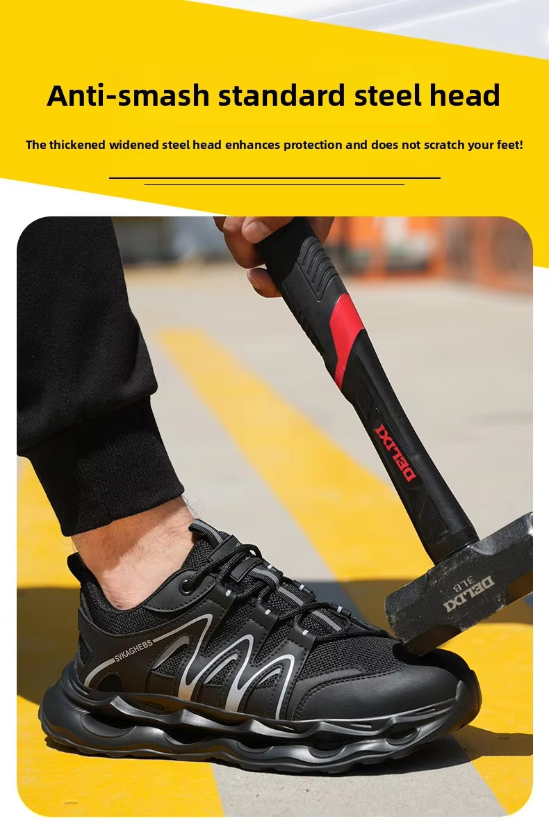 Breathable Microfiber Leather Mesh Safety Shoes Kevlar Anti-stab Work Shoes Steel Toe Anti-smashing EVA Sole
