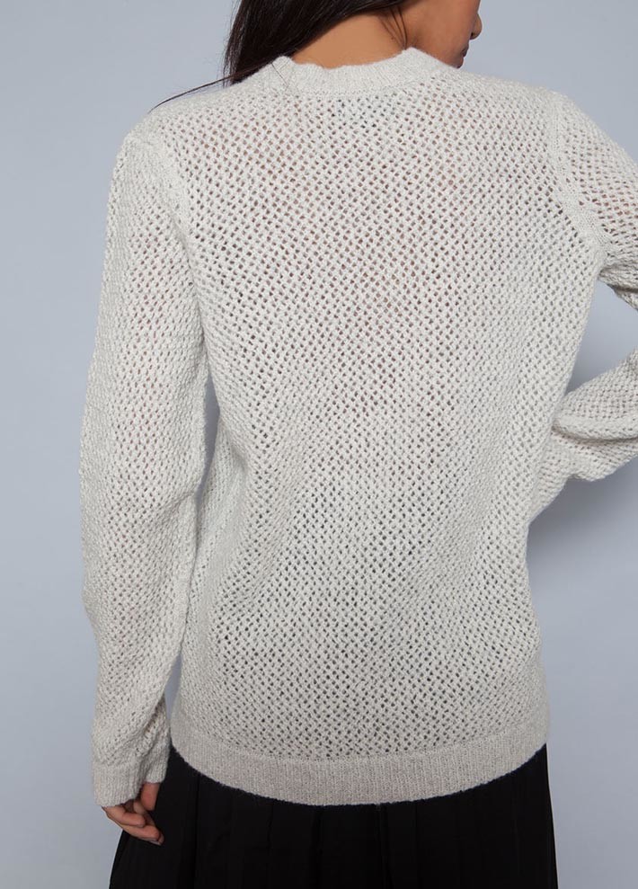 Full Cotton White Knit Pullover Sweater Lightweight Mesh Pointelle Dry Clean Only