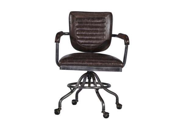 Vintage Brown Leather Office Desk Chair Small Space Swivel Wheel Legs Durable
